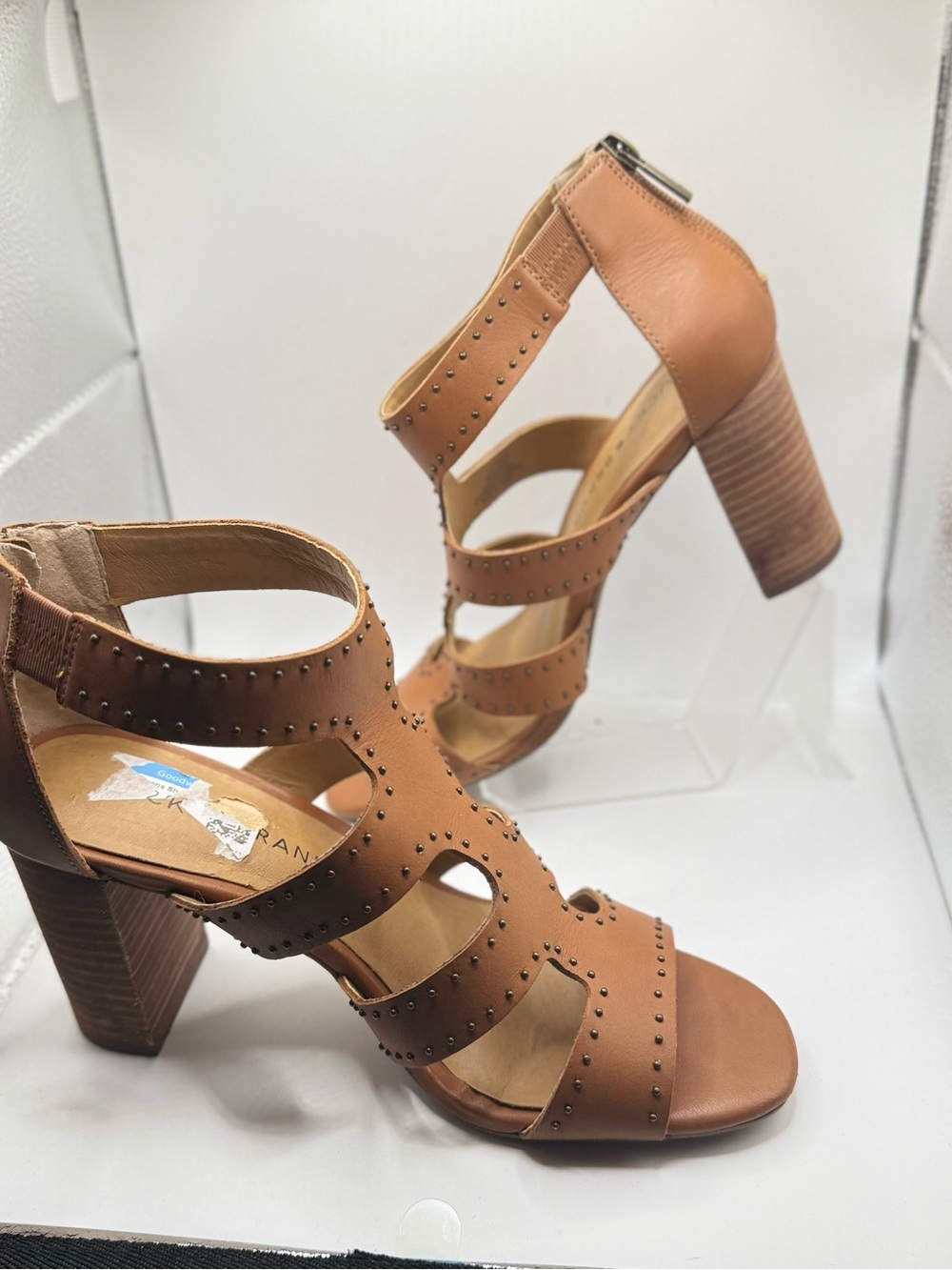 Lucky Brand Tan Studded Strappy Block Heels